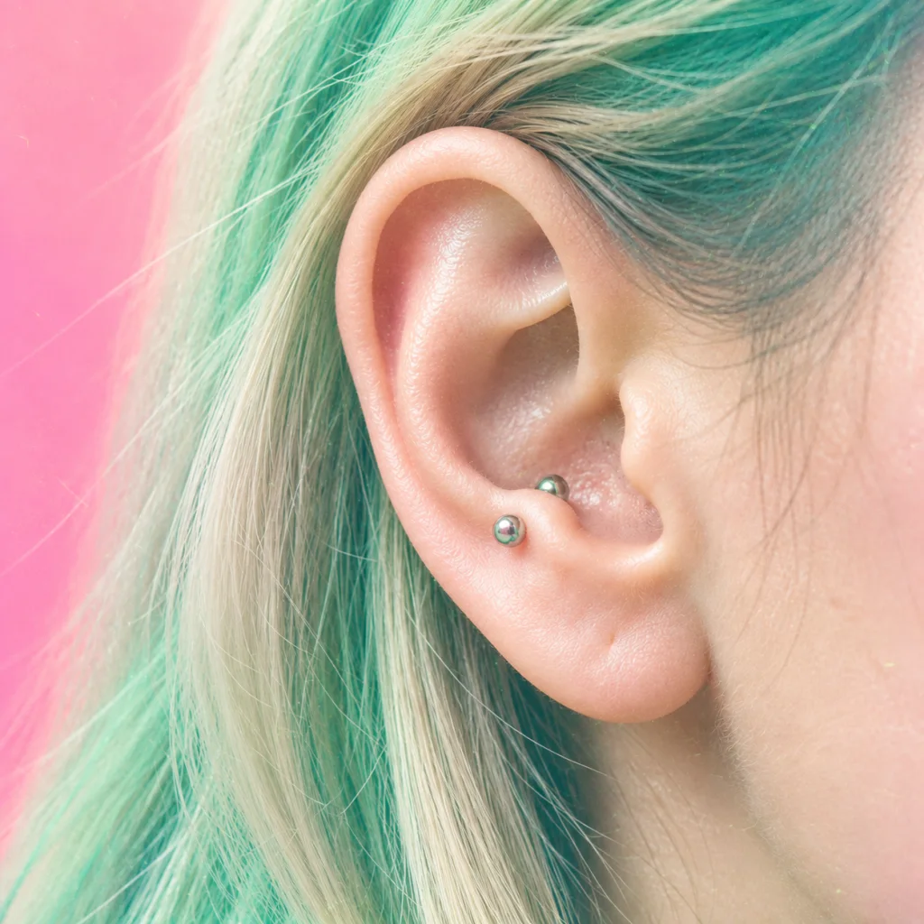 Gegenereerd voorbeeld van anti-tragus in de roze en mintkleurige Bunker Basement-beeldstijl.