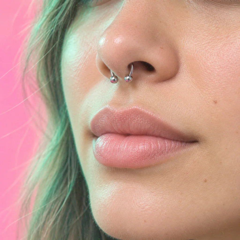 Gegenereerd voorbeeld van septum (neusschot) in de roze en mintkleurige Bunker Basement-beeldstijl.