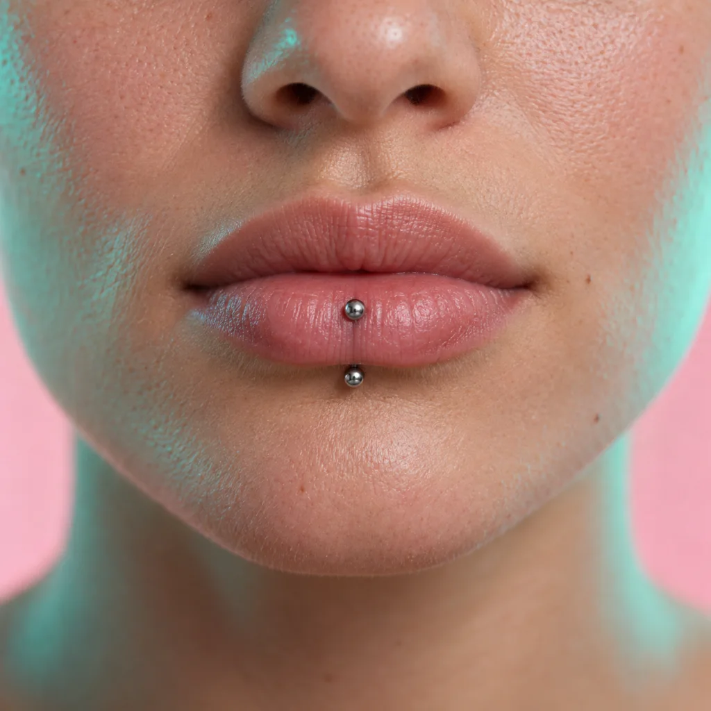 Gegenereerd voorbeeld van vertical labret in de roze en mintkleurige Bunker Basement-beeldstijl.